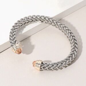 Silver Braided Citrine Cuff Bracelet